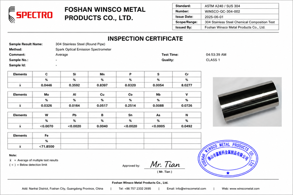 中国 (GuangDong)Foshan Winsco Metal Products Co., Ltd. 認証