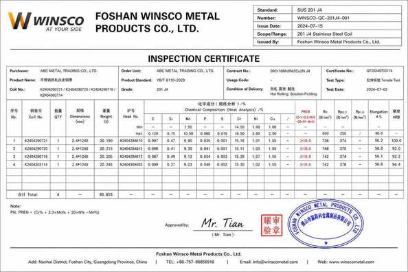 中国 (GuangDong)Foshan Winsco Metal Products Co., Ltd. 認証
