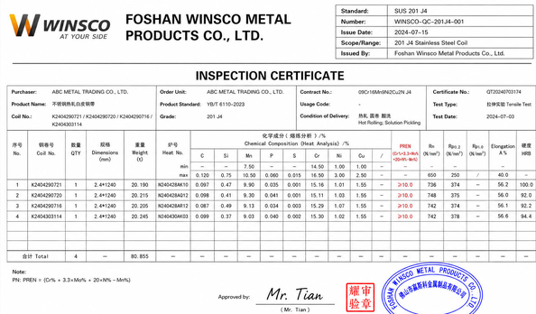 中国 (GuangDong)Foshan Winsco Metal Products Co., Ltd. 認証