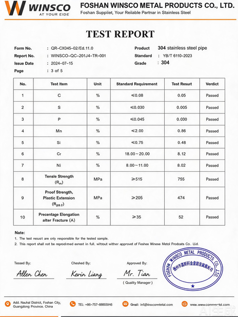 中国 (GuangDong)Foshan Winsco Metal Products Co., Ltd. 認証